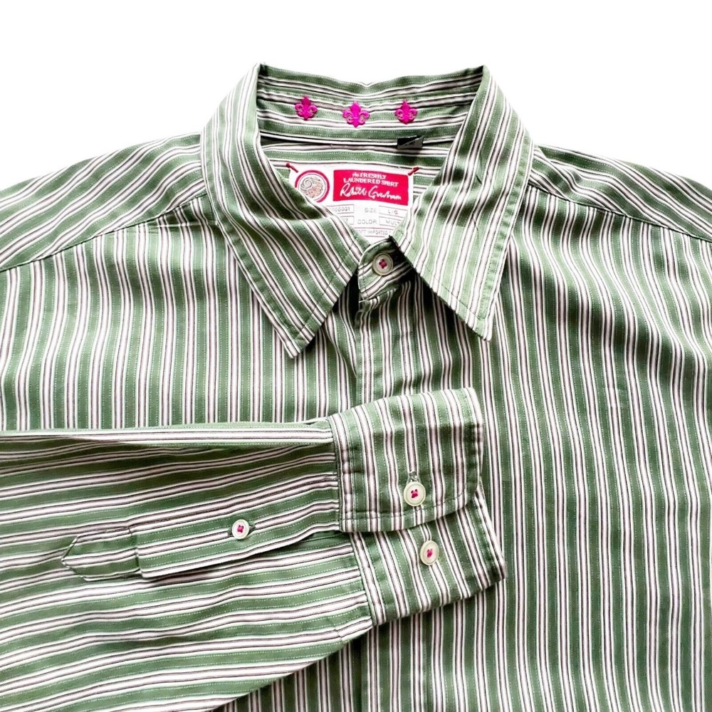 Robert Graham Freshly Laundered Shirt Mens Long Sleeve Green Striped Size L